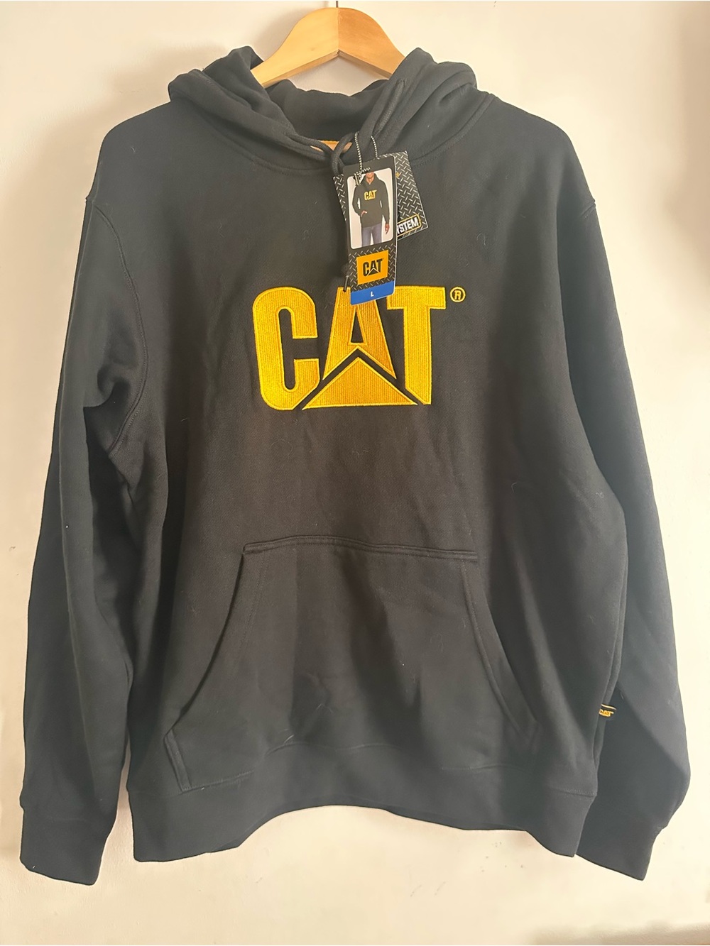 NWT Caterpillar Black Hoodie with Yellow CAT Logo Large